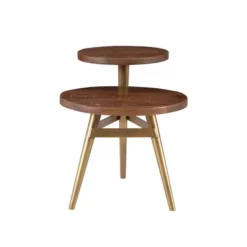 Accent & End Tables-Kirkland's Home Wood Gold Accent Tiered Side Table Brown