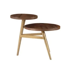 Accent & End Tables-Kirkland's Home Wood Gold Accent Tiered Side Table Brown