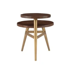 Accent & End Tables-Kirkland's Home Wood Gold Accent Tiered Side Table Brown