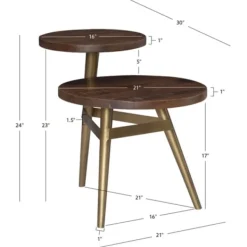 Accent & End Tables-Kirkland's Home Wood Gold Accent Tiered Side Table Brown