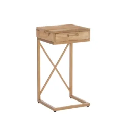 Accent & End Tables-Kirkland's Home Wood Gold Metal X-Frame Base C Table Tan