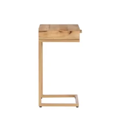 Accent & End Tables-Kirkland's Home Wood Gold Metal X-Frame Base C Table Tan