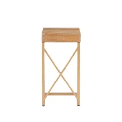 Accent & End Tables-Kirkland's Home Wood Gold Metal X-Frame Base C Table Tan
