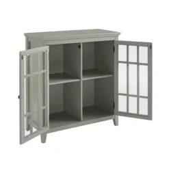 Cabinets & Sideboards-Kirkland's Home Wood Grid 2-Door Accent Cabinet Gray