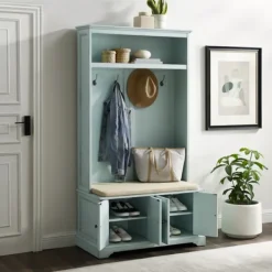 Entryway Furniture-Kirkland's Home Wood Hall Tree With Cushioned Bench Blue