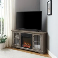 Tv Stands & Media Consoles-Kirkland's Home Wood Led Fireplace Media Cabinet Gray
