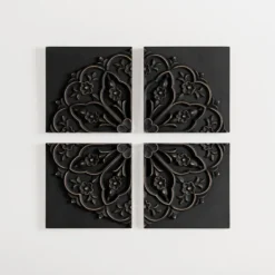 Wall Plaques-Kirkland's Home Wood Medallion 4-Pc. Wall Plaque Set Black