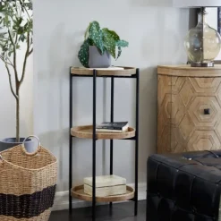 Accent & End Tables-Kirkland's Home Wood Mesh Woven 3-Tier Accent Table Brown