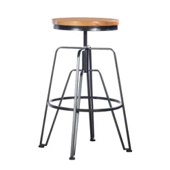 Bar Stools & Counter Height Stools-Kirkland's Home Wood Metal Black Industrial Adjustable Stool Brown