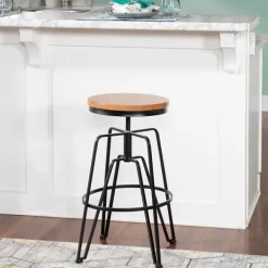 Bar Stools & Counter Height Stools-Kirkland's Home Wood Metal Black Industrial Adjustable Stool Brown