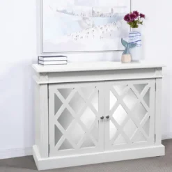 Cabinets & Sideboards-Kirkland's Home Wood Mirrored 2-Door Cabinet White