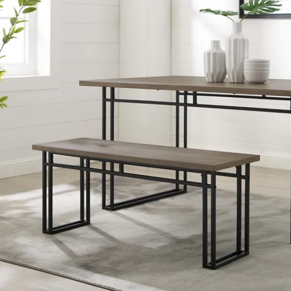 Dining Chairs-Kirkland's Home Wood Modern Dining Bench Gray