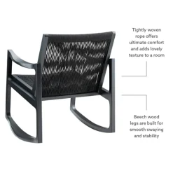 Accent Chairs-Kirkland's Home Wood Modern Woven Rocking Chair Black