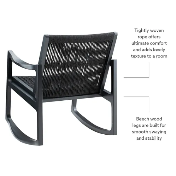 Accent Chairs-Kirkland's Home Wood Modern Woven Rocking Chair Black