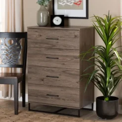 Dressers & Chests-Kirkland's Home Wood Oak Finish 4-Drawer Chest Brown