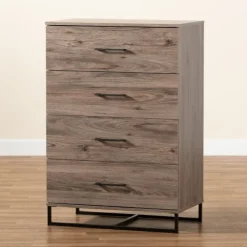 Dressers & Chests-Kirkland's Home Wood Oak Finish 4-Drawer Chest Brown