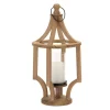 Lanterns-Kirkland's Home Wood Open Frame Candle Holder Lantern Tan