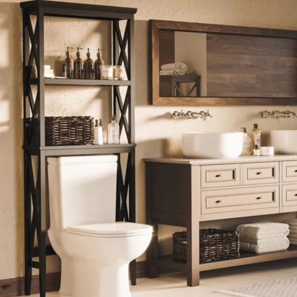 Bathroom Furniture-Kirkland's Home Wood Over-Toilet 3-Tier Shelf Black
