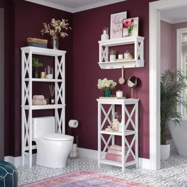 Bathroom Furniture-Kirkland's Home Wood Over-Toilet 3-Tier Shelf White
