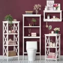 Bathroom Furniture-Kirkland's Home Wood Over-Toilet 3-Tier Shelf White