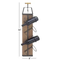 Wall Storage-Kirkland's Home Wood Panel Black Metal Wine Rack Brown