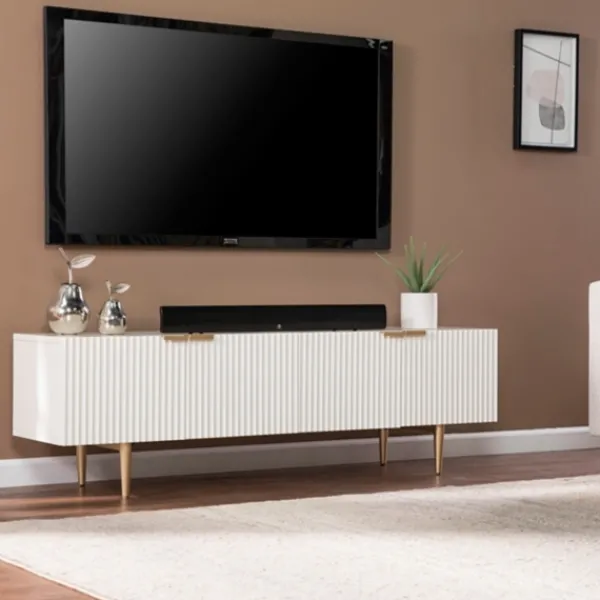 Tv Stands & Media Consoles-Kirkland's Home Wood Ribbed Doors Media Cabinet White