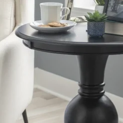 Accent & End Tables-Kirkland's Home Wood Round Base Side Table Black
