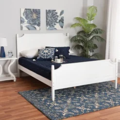 Beds & Headboards-Kirkland's Home Wood Scalloped Queen Bed Frame White
