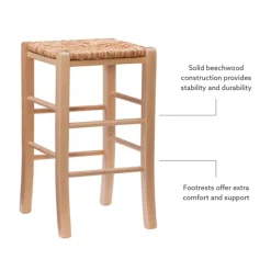Bar Stools & Counter Height Stools-Kirkland's Home Wood Seagrass Backless 2-Pc. Counter Stool Set Tan