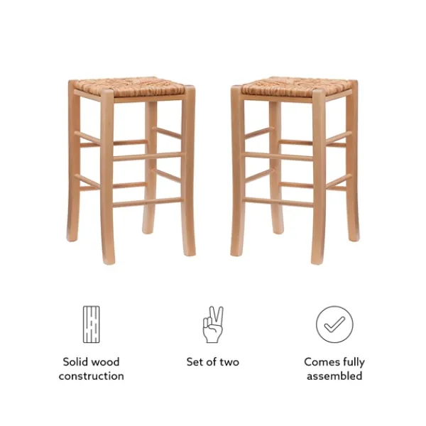Bar Stools & Counter Height Stools-Kirkland's Home Wood Seagrass Backless 2-Pc. Counter Stool Set Tan