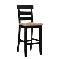 Bar Stools & Counter Height Stools-Kirkland's Home Wood Seagrass Seat Slat Back Bar Stool Black