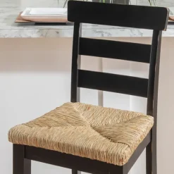 Bar Stools & Counter Height Stools-Kirkland's Home Wood Seagrass Seat Slat Back Bar Stool Black