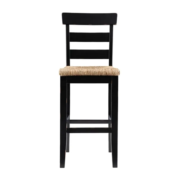 Bar Stools & Counter Height Stools-Kirkland's Home Wood Seagrass Seat Slat Back Bar Stool Black