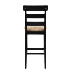 Bar Stools & Counter Height Stools-Kirkland's Home Wood Seagrass Seat Slat Back Bar Stool Black