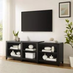 Tv Stands & Media Consoles-Kirkland's Home Wood 6-Shelf Media Cabinet Black