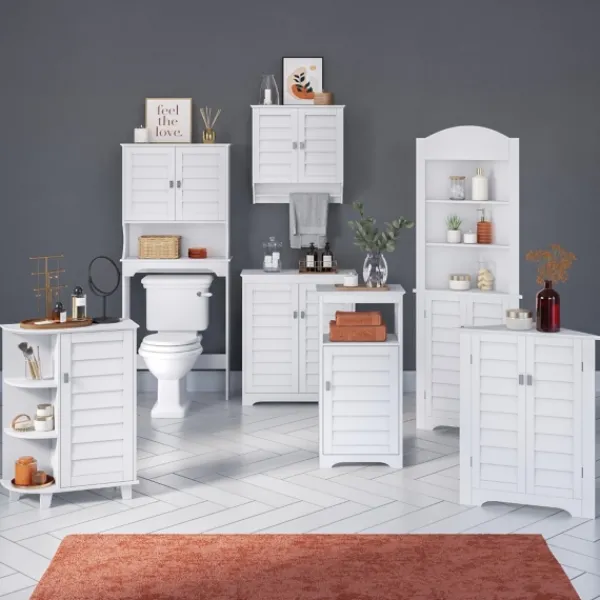 Bathroom Furniture-Kirkland's Home Wood Shutter Door Open Shelf Cabinet White