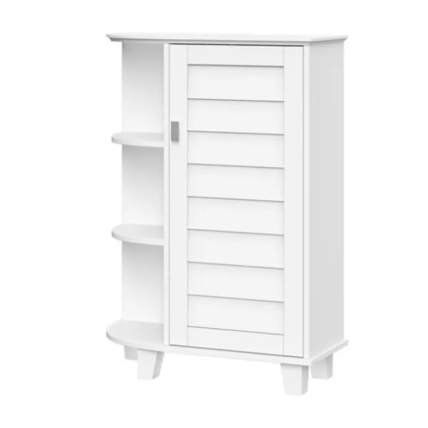 Bathroom Furniture-Kirkland's Home Wood Shutter Door Open Shelf Cabinet White