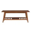 Coffee Tables-Kirkland's Home Wood Slatted Bottom Shelf Coffee Table Brown