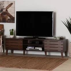 Tv Stands & Media Consoles-Kirkland's Home Wood Slatted Midcentury Tv Stand Brown
