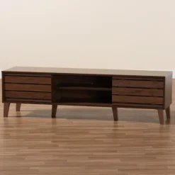 Tv Stands & Media Consoles-Kirkland's Home Wood Slatted Midcentury Tv Stand Brown