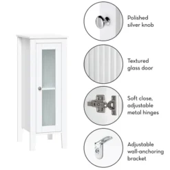 Bathroom Furniture-Kirkland's Home Wood Slim Single Glass Door Floor Cabinet White