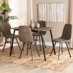 Dining Tables-Kirkland's Home Wood Table And Leather Chairs 5-Pc. Dining Set Brown/Black