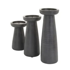 Candle Holders-Kirkland's Home Wood Tapered 3-Pc. Pillar Candle Holder Set Black