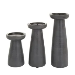 Candle Holders-Kirkland's Home Wood Tapered 3-Pc. Pillar Candle Holder Set Black
