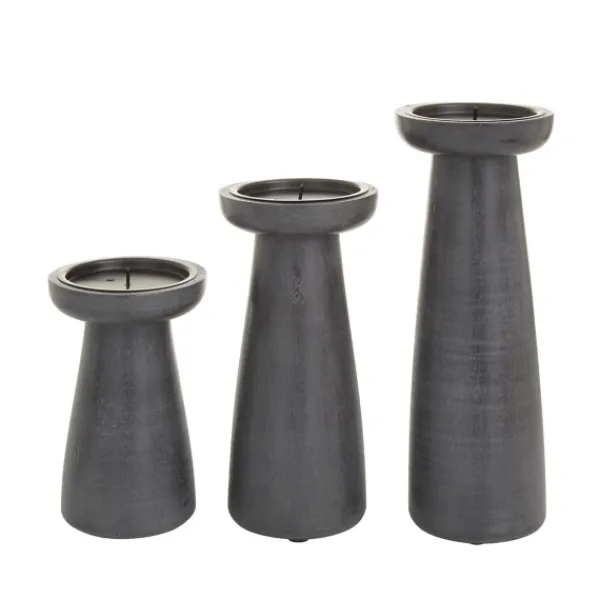 Candle Holders-Kirkland's Home Wood Tapered 3-Pc. Pillar Candle Holder Set Black