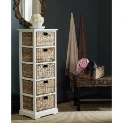 Bookshelves-Kirkland's Home Wood 5-Tier Basket Storage Shelf White
