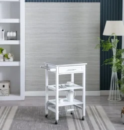 Kitchen Islands & Bar Carts-Kirkland's Home Wood 2-Tier Kitchen Cart White