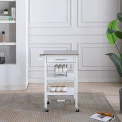 Kitchen Islands & Bar Carts-Kirkland's Home Wood 2-Tier Kitchen Cart White
