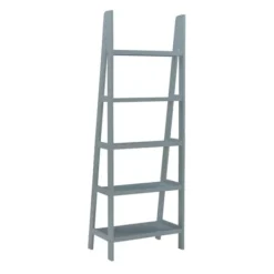 Bookshelves-Kirkland's Home Wood 5-Tier Ladder Bookshelf Gray