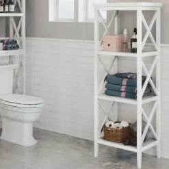 Bathroom Furniture-Kirkland's Home Wood 3-Tier Storage Shelf White